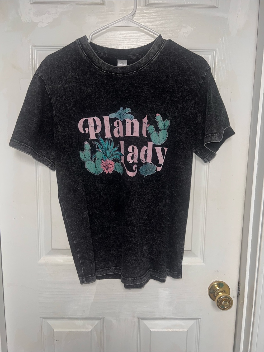 Set of Two Plant Lady Graphic Tee - Black with Pink & Teal Print